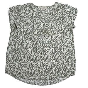 LOFT cap sleeve blouse. Green/white. V-neck. Size XSP